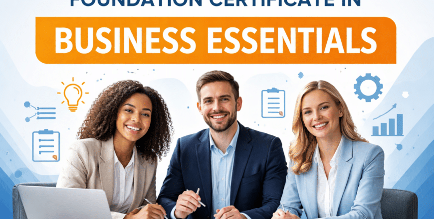 Business professionals collaborating in essentials course